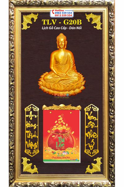 Lịch Gỗ Cao Cấp - Phật Như Lai (Khung Vàng - Nền Đỏ)