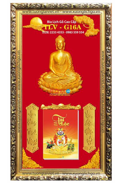 Lịch Gỗ Cao Cấp - Phật Thích Ca (Khung Vàng - Nền Đỏ)