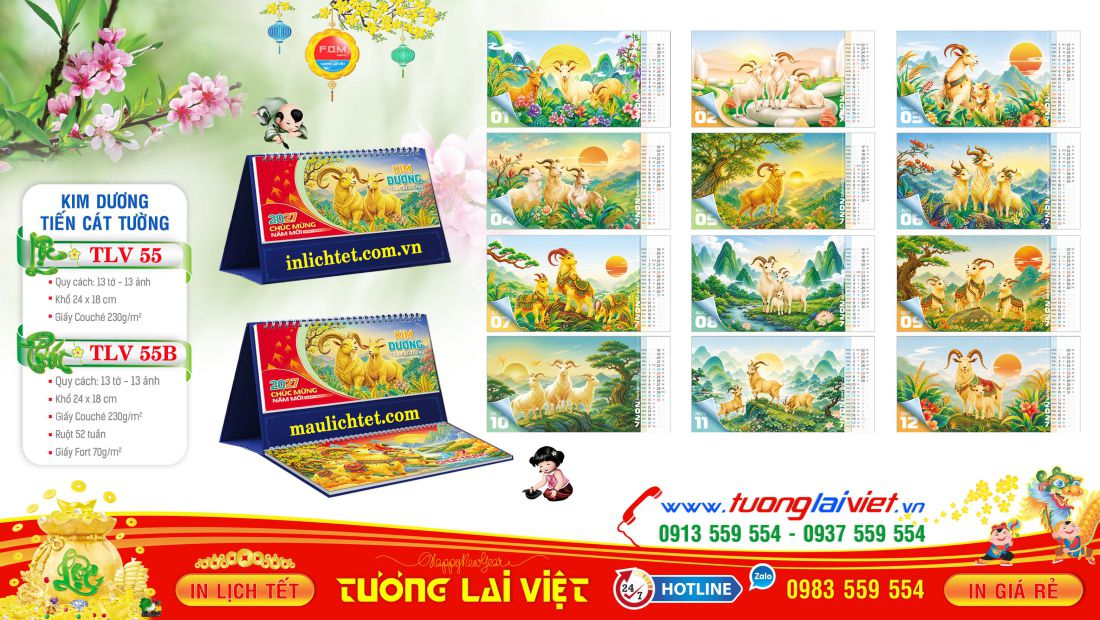 Mẫu lịch bàn 13 tờ Con Giáp Năm Nay