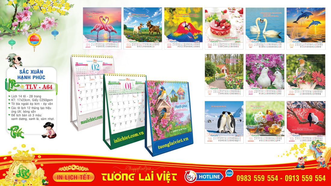 Mẫu lịch bàn đứng Sắc Xuân